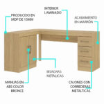 Escritorio Esquinero Mesa De Pc De Oficina 2 Puertas y 3 Cajones - Imagen 3