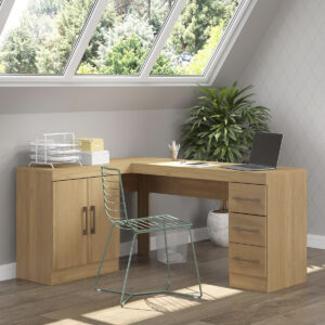 Escritorio Esquinero Mesa De Pc De Oficina 2 Puertas y 3 Cajones