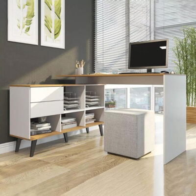 Escritorio Esquinero Madera Mdp Mesa De Oficina Pc 2 Cajones