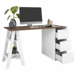 Escritorio Madera 3 Cajones Estantería Oficina Mesa De Pc - Imagen 2