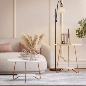 Mesa De Centro + Mesa Lateral Conjunto Living Metal Y Madera