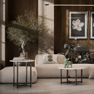 Mesa De Centro + Mesa Lateral Conjunto Living Metal Y Madera