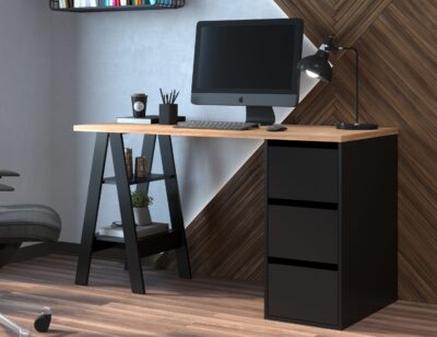 Escritorio Madera 3 Cajones Estantería Oficina Mesa De Pc