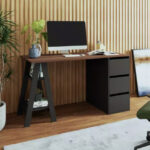 Escritorio Madera 3 Cajones Estantería Oficina Mesa De Pc - Imagen 1