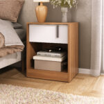 Mesa De Luz 1 Cajón Con Correderas Telescópicas Mesita Noche - Imagen 2