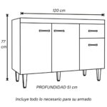 Mueble Bajo Mesada Cocina Encimera 3 Puertas 1 Cajón Alacena - Imagen 3