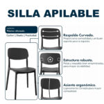Silla De Comedor O Jardin Plástico Apilable Minimalista - Imagen 3