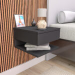 Mesa De Luz Flotante Con Cajon Nicho Estante Revistero - Imagen 1