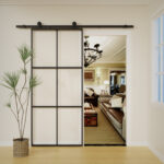 Puerta Corrediza Granero Hierro Vidrio Con Riel Kit Completo 160cm - Imagen 3