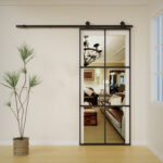 Puerta Corrediza Granero Hierro Vidrio Con Riel Kit Completo 160cm - Imagen 4