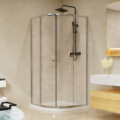 Cabina Ducha Mampara Baño Ovalada + Receptáculo + Drenaje 90 X 195