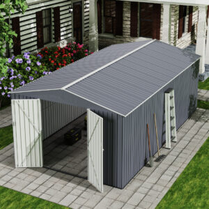 Caseta Almacenamiento Galpón Prefabricado De Acero Reforzado Gris