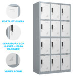 Locker Guarda Bultos 12 Puertas Ropa Metálico Con Llave Y Porta Candado - Imagen 4
