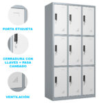 Locker Guarda Bultos 9 Puertas Ropa Metálico Con Llave Y Porta Candado - Imagen 4