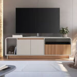 Rack Para Tv Hasta 75 Pulgadas Puertas Basculante Y Estantes - Imagen 1