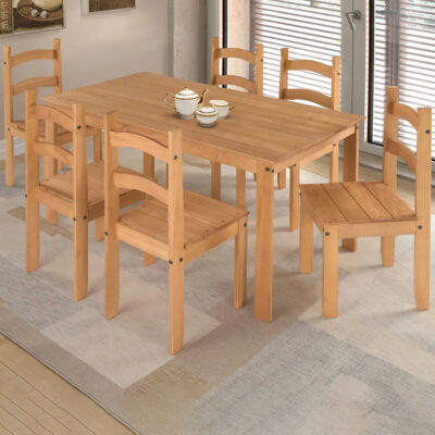 Juego De Comedor Living Mesa + 6 Sillas En Madera