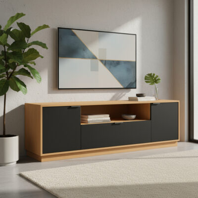 Rack De Tv 75 Pulgadas Living Modular Con Puertas Y Estante