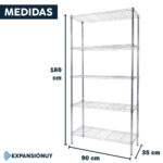 Estantería Metálica Cromada 200kg Por Estante 180x90x35 Cm - Imagen 2