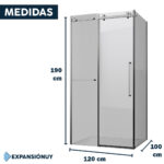 Mampara De Baño Rectangular Puerta Corrediza 120x100x190cm - Imagen 2