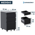 Archivero Metálico Con Llave 3 Cajones Y Ruedas Oficina - Imagen 2