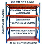Estanteria Rack Metalico Fácil Encastre 2x1.5x0.4m 800kg - Imagen 3