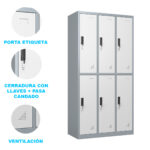 Locker Guarda Bultos 6 Puertas Ropa Metálico Con Llave Y Porta Candado - Imagen 4
