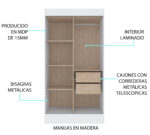 Ropero 2 Puertas Corredizas Con Espejos - Imagen 5