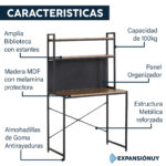 Escritorio De Hierro Y Mdf C/estantes Y Panel Organizador - Imagen 3