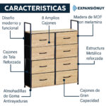 Comoda Cajonera 8 Cajones De Tela Hierro Y Madera Mdf - Imagen 3