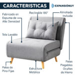 Sofá Cama Sillón 1 Cuerpo Reclinable 180° De Tela Lavable - Imagen 4