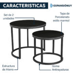 Set 2 Mesas Ratona Auxiliar Mesas De Hierro Y Porcelanato - Imagen 3