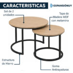 Set 2 Mesas Ratona Auxiliar Mesas De Hierro Y Madera Mdf - Imagen 3