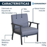 Sillón Sofa 1 Cuerpo Tapizado De Tela Lavable Living Estar - Imagen 3