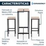 Mesa Alta Barra Con 2 Bancos De Hierro Y Madera Mdf - Imagen 3