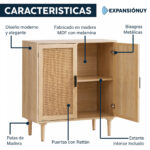 Aparador Mueble Auxiliar 2 Puertas Rattán Madera Mdf - Imagen 2