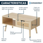 Mesa De Centro Rattan Mesa Ratona Baja De Madera Mdf - Imagen 3