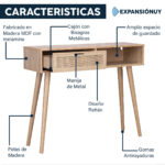 Mesa Auxiliar Lateral Escritorio de Rattán Madera Mdf Pc 1 Cajon - Imagen 3