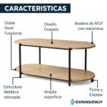 Mesa De Centro Ovalada Estructura De Hierro Y Madera MDF - Imagen 3