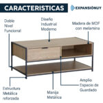 Mesa Ratona De Centro Auxiliar Living Hierro Madera MDF - Imagen 3