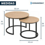 Set 2 Mesas Ratona Auxiliar Mesas De Hierro Y Madera Mdf - Imagen 2