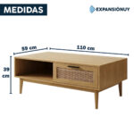 Mesa De Centro Rattan Mesa Ratona Baja De Madera Mdf - Imagen 2