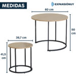 Set Mesas Centro Lateral Auxiliar Nido Hierro Y Madera MDF - Imagen 2