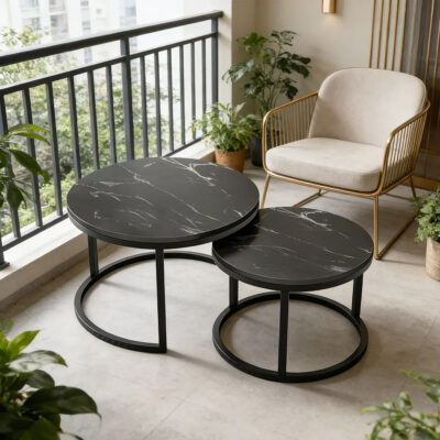 Set 2 Mesas Ratona Auxiliar Mesas De Hierro Y Porcelanato