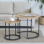 Set 2 Mesas Ratona Auxiliar Mesas De Hierro Y Madera Mdf - Imagen 1