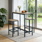 Mesa Alta Barra Con 2 Bancos De Hierro Y Madera Mdf - Imagen 1