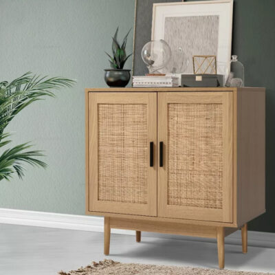 Aparador Mueble Auxiliar 2 Puertas Rattán Madera Mdf