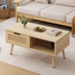 Mesa De Centro Rattan Mesa Ratona Baja De Madera Mdf - Imagen 1