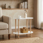 Mesa Lateral Auxiliar De Arrime Ovalada Doble Estante Living - Imagen 1