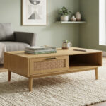 Mesa De Centro Rattan Mesa Ratona Baja De Madera Mdf - Imagen 1