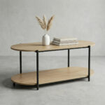 Mesa De Centro Ovalada Estructura De Hierro Y Madera MDF - Imagen 1